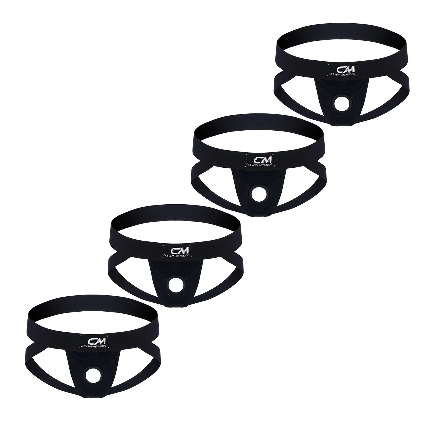 Pack 4 Jockstrap Men Y2K Cock Ring Hole Thong Sexy Faux Leather Underwear Cockring Underpants Wide Waistband Low Rise