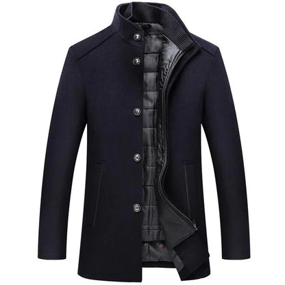 2026 Men Winter Windbreaker Long Thick Wool Jackets Abrigo Hombre Man Stand Collar Single Breasted with Vest Woolen Coats