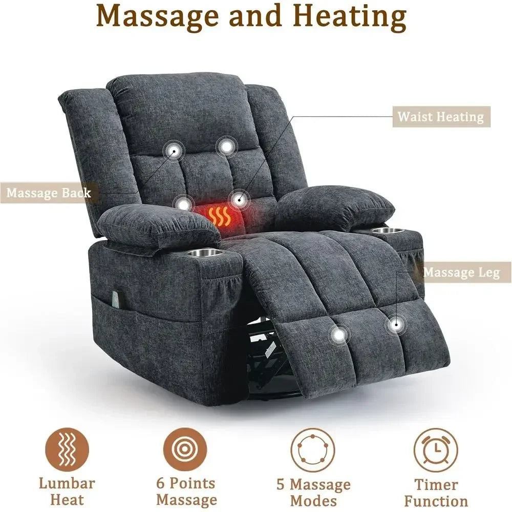 360° Swivel Rocker Recliner or Adults, Nursery Glider Recliner with Massage and Heating, Rocking Chair with Cup Holder, Manual R
