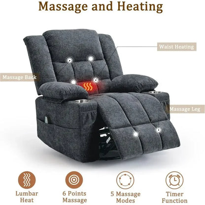360° Swivel Rocker Recliner or Adults, Nursery Glider Recliner with Massage and Heating, Rocking Chair with Cup Holder, Manual R