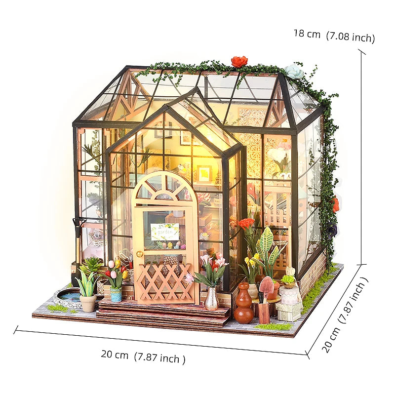 Wooden Dollhouse Kit Handmade Building Model Flower Garden 3D Puzzle Assembly Toy Miniature Doll House With Furniture Lighting