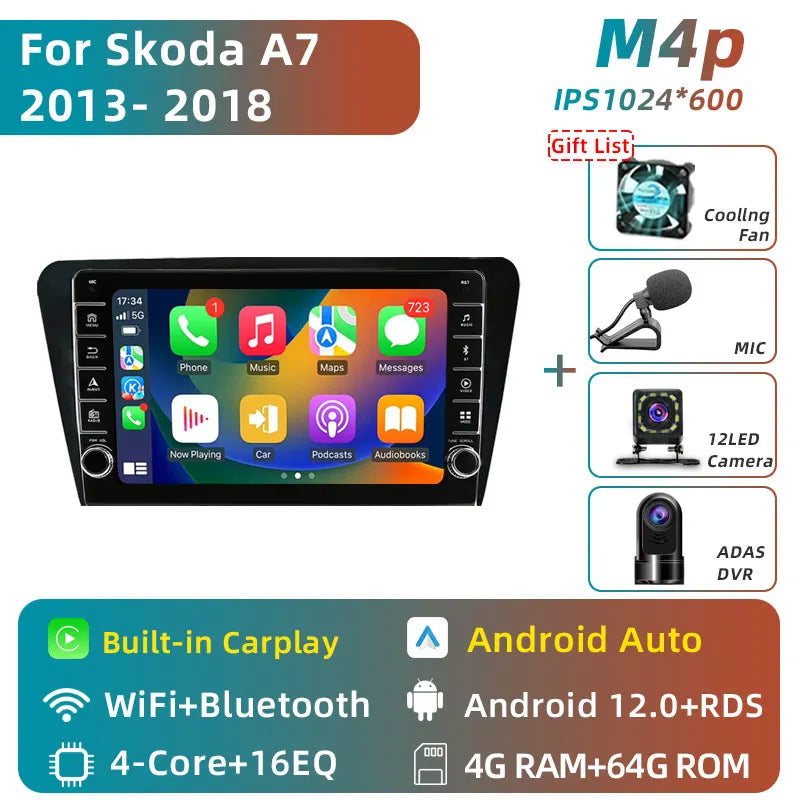 Jundof 2 Din Android 13 Car Radio For Skoda Octavia 3 A7 2013-2018 Multimedia Video Player 4G WiFi Navigation Carplay Head unit