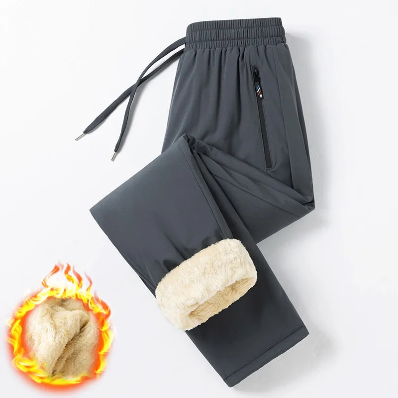 Men Thick Warm Pants Fleece Lined Winter Pants Man Plus Size  Pants Loose Joggers Sportswear Black Grey Casual Drawstring Pants
