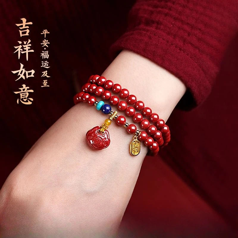 Women's Multi-circle Cinnabar Bracelet, Men's Lucky Lock, Nafu, Lucky Bracelet, Ethnic Style, Fashion Jewelry, Gifts.