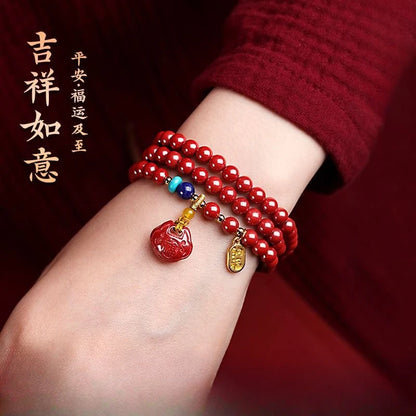 Women's Multi-circle Cinnabar Bracelet, Men's Lucky Lock, Nafu, Lucky Bracelet, Ethnic Style, Fashion Jewelry, Gifts.