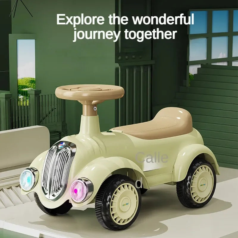 Ride On Car for Toddlers Classic Ride On Train Sliding Car with Sound & Light Under Seat Storage Retro Toys for Kids Boys Girls