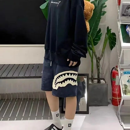 Men Casual Shorts Patch Pattern Tie-dye Loose Sporty Elastic Drawstring High Street Shorts Unisex Hip Hop Distressed Bottoms 3xl