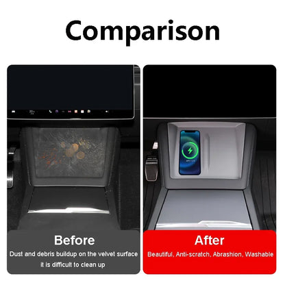 For Tesla Model Y Juniper 2025 Accessories Under-Screen Storage Organizer Box Center Console Screen Protect Trim Charge Pad Mat