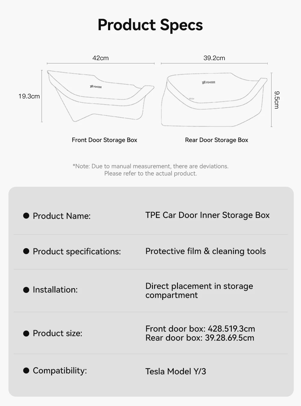 YZ For Tesla Model 3/Y/YL Highland Juniper Car Door Side Storage Box Front Rear Side TPE Door Storage Organizer Tray Accessories