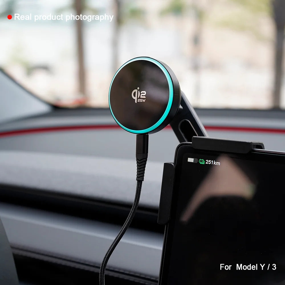 25W Car Phone Mount Holder Magnetic Wireless Charger Compatible with MagSafe for Tesla Model 3 Y HIGHLAND LAUNCH JUNIPER 2026