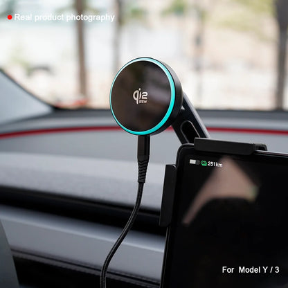 25W Car Phone Mount Holder Magnetic Wireless Charger Compatible with MagSafe for Tesla Model 3 Y HIGHLAND LAUNCH JUNIPER 2026
