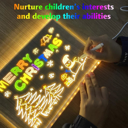 Luminous Acrylic Drawing Magic Led Transparent Board, Kids DIY Educational Toys Gift, LED Note Board With Stand and 7 Colors
