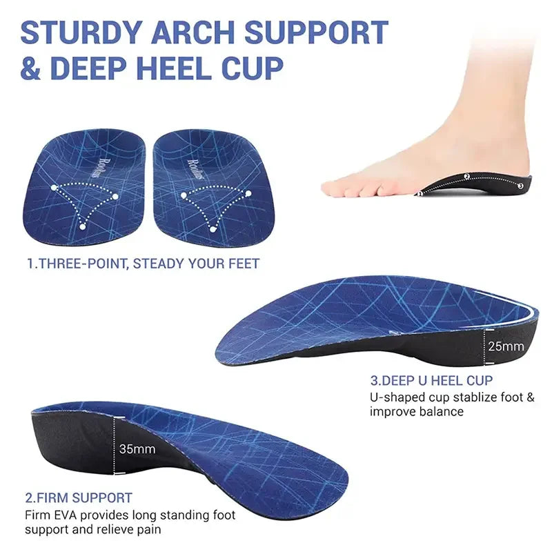 3/4 Plantar Fasciitis Orthotic Insoles, 330 LBS Firm Foot Support Insoles for Flat Feet, Heel Spurs, Overpronation, O/X-Legs
