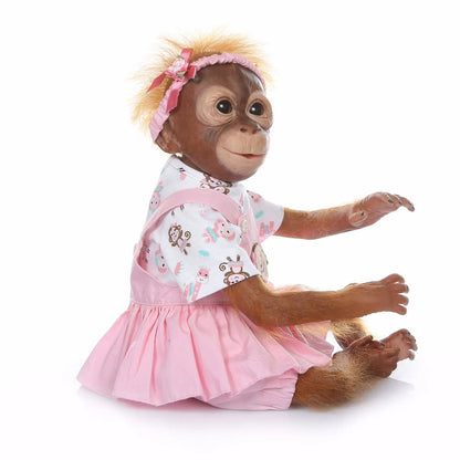 55CM Half Glue Cute Reborn Monkey Doll Cloth Body Pasted Mohair Children Girl Toddler DIY Dressing Up Toy Birthday Gift