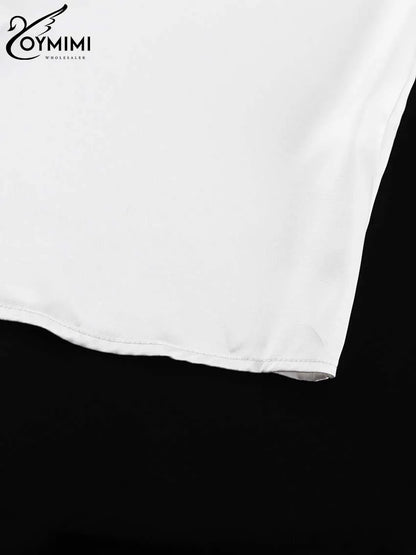 Oymimi Elegant White Patchwork Women's Shirt Fashion Lapel Long Sleeve Shirts Casual Necktie Off The Shoulder Button Blouses