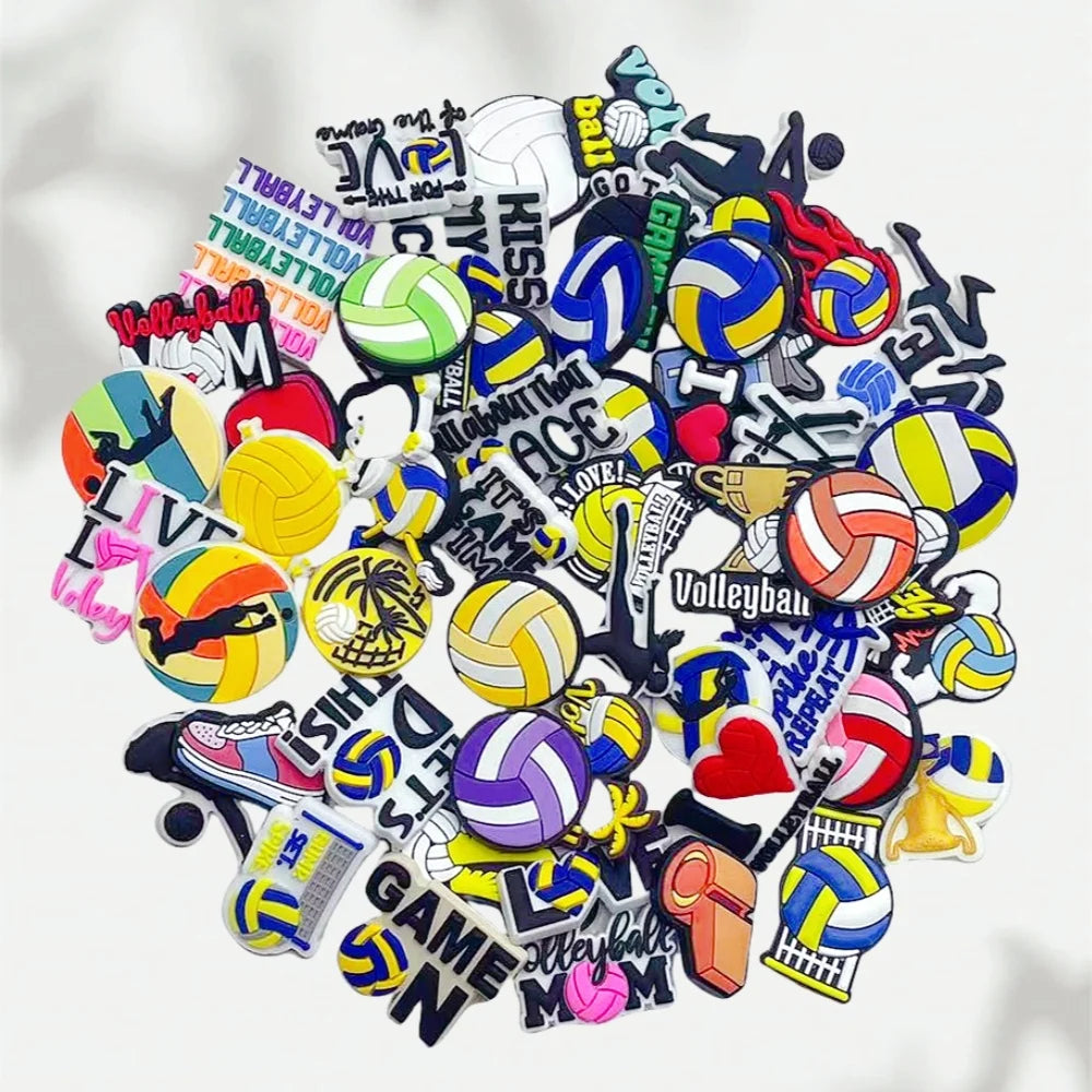 55Pcs Volleyball Shoe Charms for Clog Different Matching Sandals Wristbands Bracelets, Sports Ball Shoe Charms Decorations