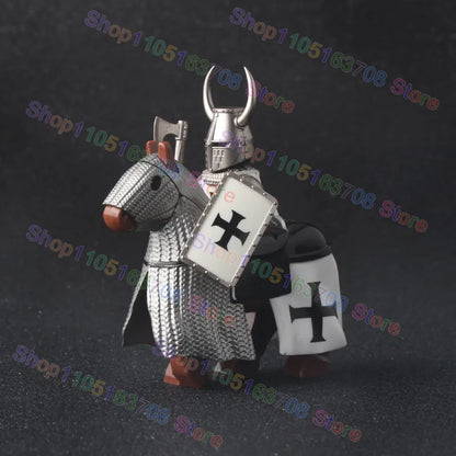 MOC Medieval Military Crusader Knight Building Blocks Castle Army Soldier Figure Horse Mount Shield Sword Accessories Bricks Toy