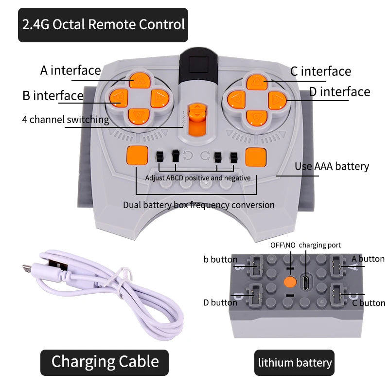 MOC High-Tech Power Functions Servo Motor Polarity Switch Light Set IR Speed Remote Control Receiver Battery Box DIY toys