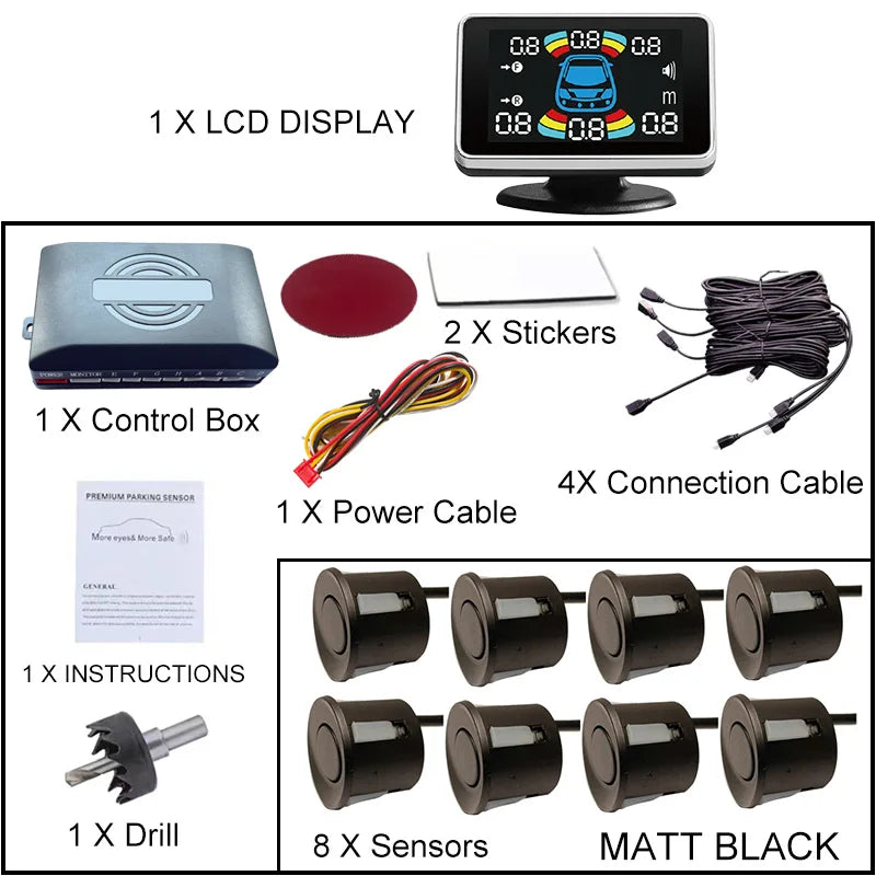 Electromagnetic Parking Sensor LED Monitor 8 Sensor Front Parktronic System Motion Detection Backlight