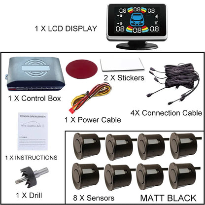 Electromagnetic Parking Sensor LED Monitor 8 Sensor Front Parktronic System Motion Detection Backlight