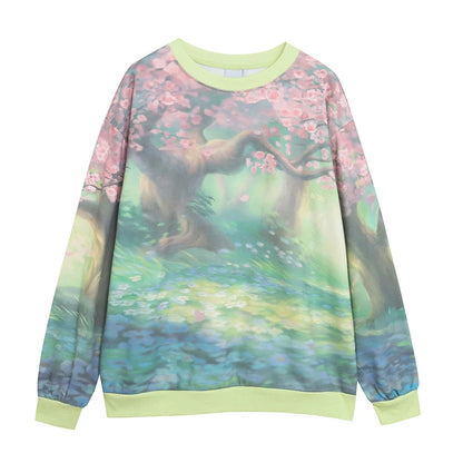 Cartoon Inkjet Printing Embroidered Heavyweight Fleece Hoodie Women's Fashion Loose round Neck Long Sleeve Sweatshirt