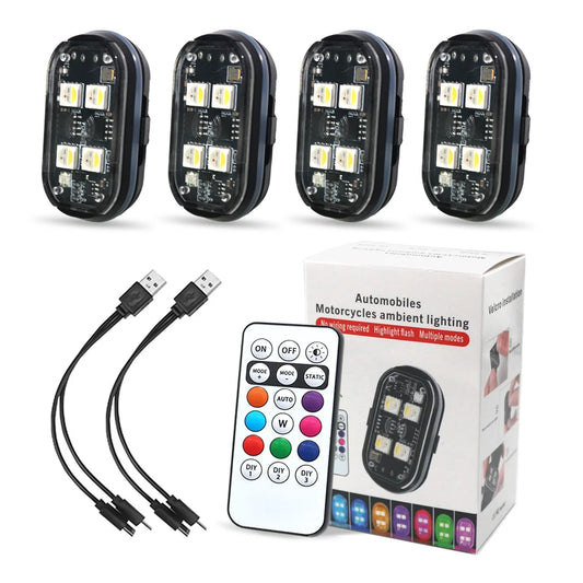 4/8Pcs Wireless Rechargeable LED Strobe Decor Lights, 8-Colors USB Waterproof Anti-Collision LED Car Flashing Warning Light