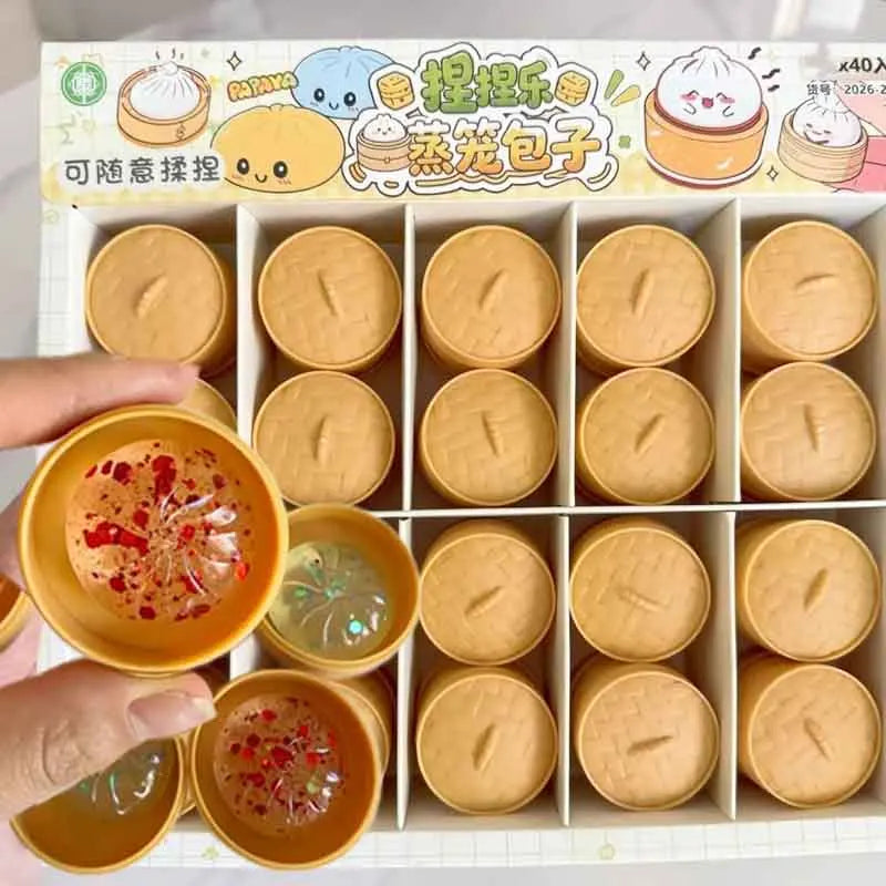 Surprise gift Crystal bun card cute mini soup dumpling shaped stress-relief squeeze toy, venting office prank toy, slow rebound