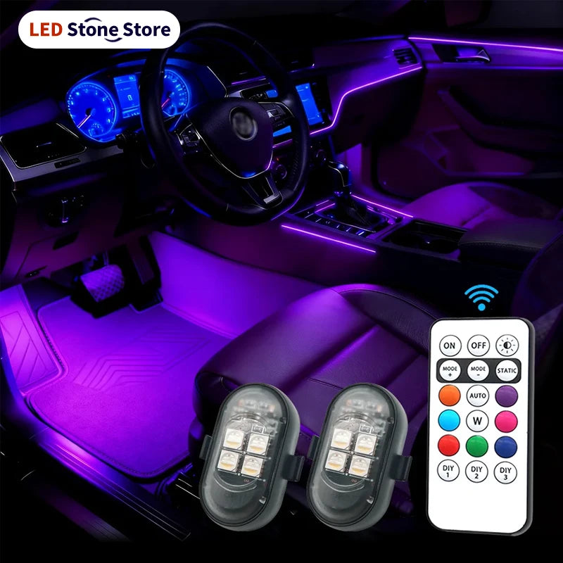 Upgrade RGB Car Atmosphere Lights, Larger Battery & Brighter, Type-C Charging Cable, Wireless Remote Multi-Mode for Car Motorcyc