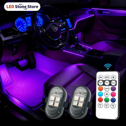 Upgrade RGB Car Atmosphere Lights, Larger Battery & Brighter, Type-C Charging Cable, Wireless Remote Multi-Mode for Car Motorcyc