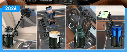 Cup Phone Holder for Car, 2 in 1 Height-Adjustable Dual Cell Phone Holders Car Cupholder Mount, Fit Large Bottle & All Cellphone