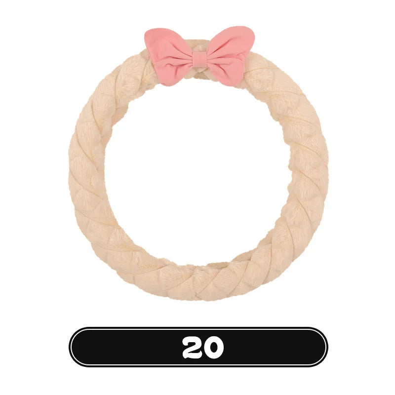 Bowknot Women's Car Seat Cover Winter Plush Warm Girl Cute Car Cushion Pink Bow Headrest Waist Car Interior Accessories