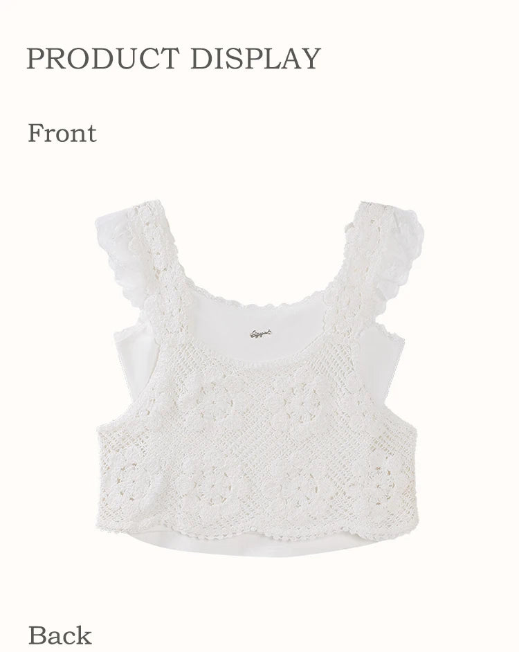 ALXNAN White Tank Tops 2026 Summer Elegant Cotton Women's Camisole Lace Fake Two-piece Design Chic Sleeveless Tops Ladies L53815