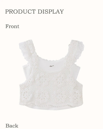 ALXNAN White Tank Tops 2026 Summer Elegant Cotton Women's Camisole Lace Fake Two-piece Design Chic Sleeveless Tops Ladies L53815