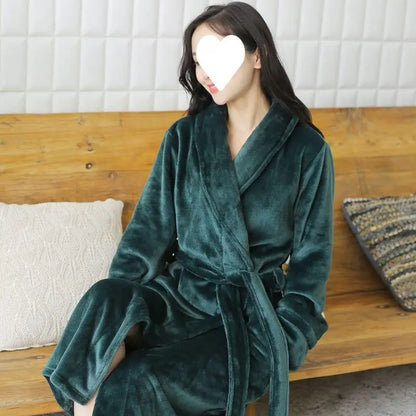 Thickened Long Coral Fleece Robe for Women Autumn Winter Plush Flannel Sleepwear Ankle-Length Men's Bathrobe Home Clothes
