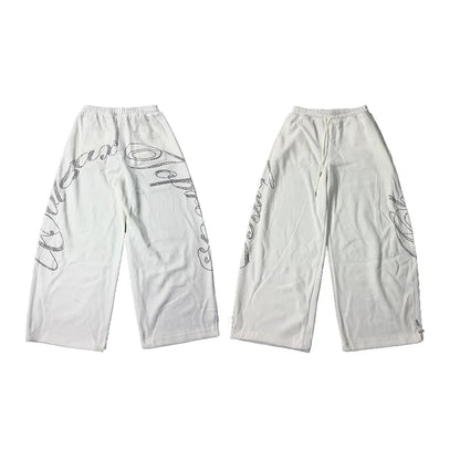 ROKBBK-K Glitter High Waist Wide Leg Pants Women's Street Dance Casual Loose Fashion Cotton Drill Lettering Trousers