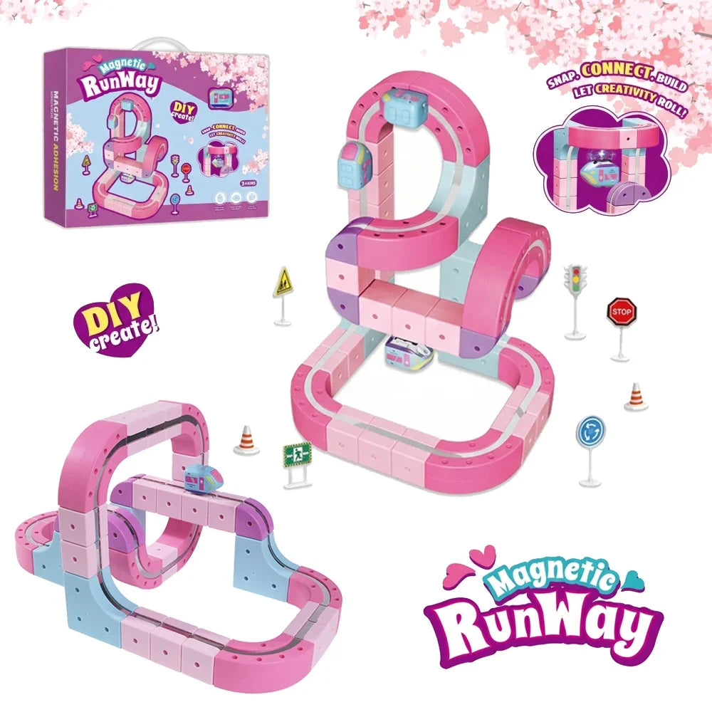 FUNXINEE NEW Technical Magnetic Track Car Electric Train Set Anti Gravity Railcar STEM DIY Building Blocks Vehicle Gift Girls