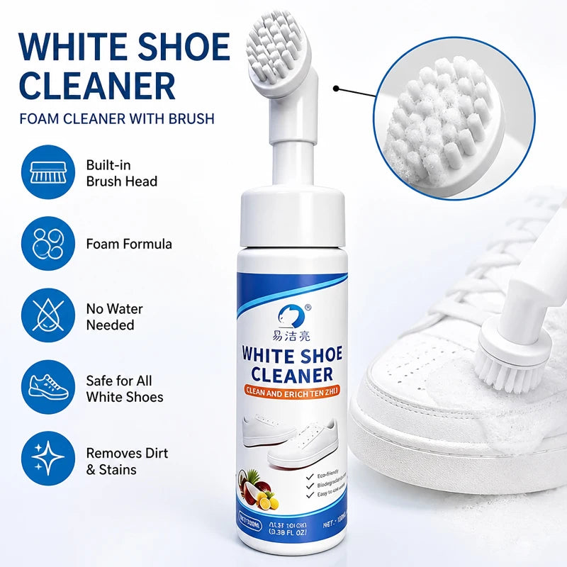 White Shoe Foam Cleaner with Brush Head – No-Water, No-Rinse, Removes Dirt, Dust & Grease from White Sneakers