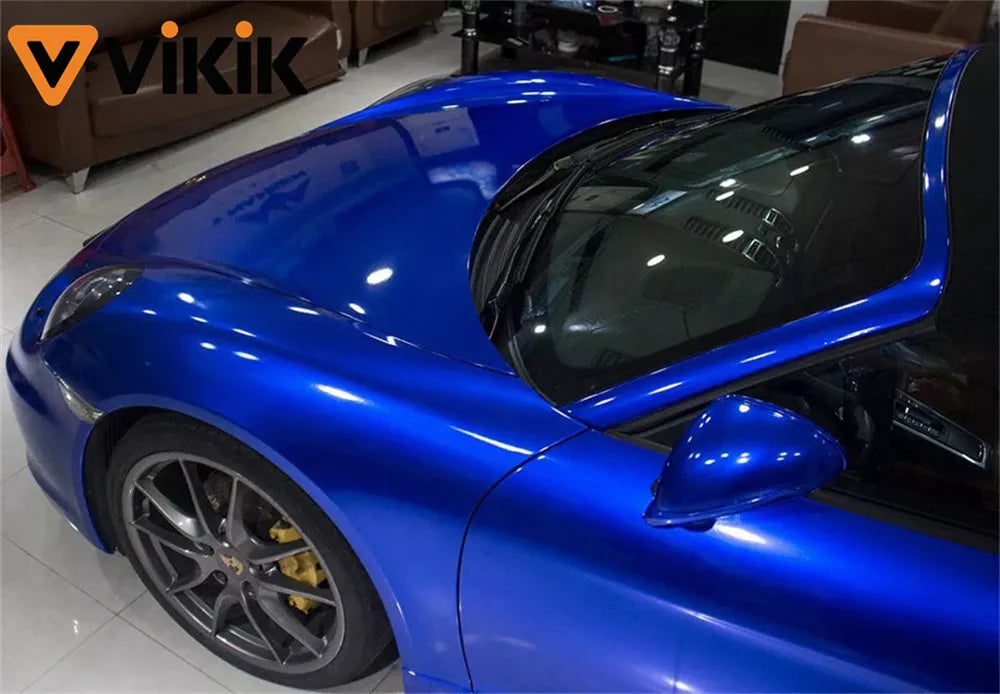Ultra Glossy Blue Metallic Vinyl Wrap Film Roll with Air Release Self Adhesive Car Motorcycle DIY Decal Sticker