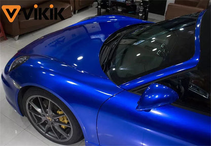 Ultra Glossy Blue Metallic Vinyl Wrap Film Roll with Air Release Self Adhesive Car Motorcycle DIY Decal Sticker