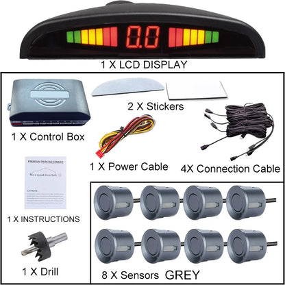 8 Parking Sensors Car Reverse Radar LED Display Buzzer Reverse Assist System Rear Detection Kit