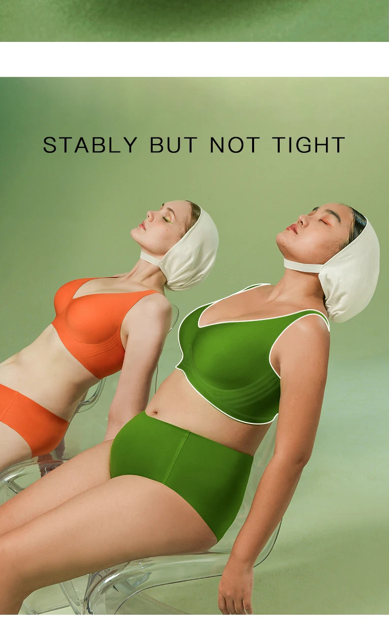 SUJIIN Plus Size Seamless Bra Sets for Women 2025 Push Up Wireless Minimizer Bras Lady Anti-sagging Bralettes for Large Breasts