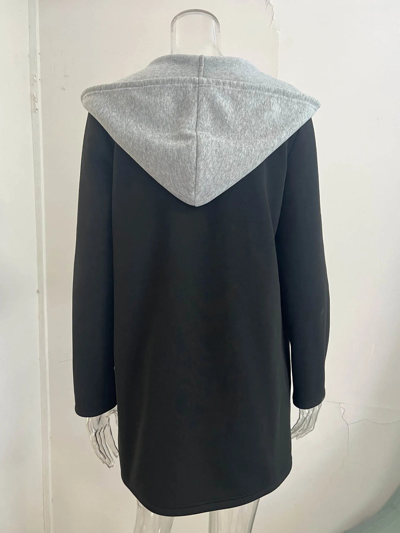 Autumn and winter new women's casual fashion patchwork color matching cardigan hooded sweatshirt