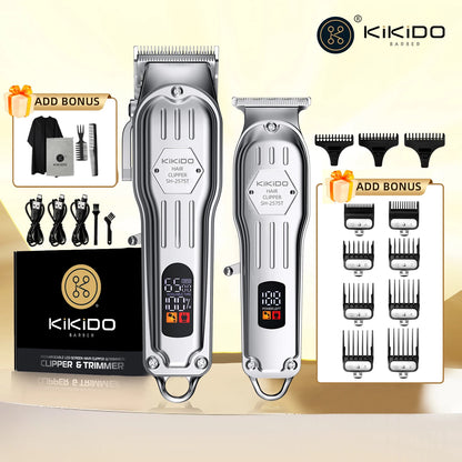 KIKIDO Professional Cordless Hair Clipper SH-2575T LCD Display Barber Trimmer Kit for Men Rechargeable 6 Combs