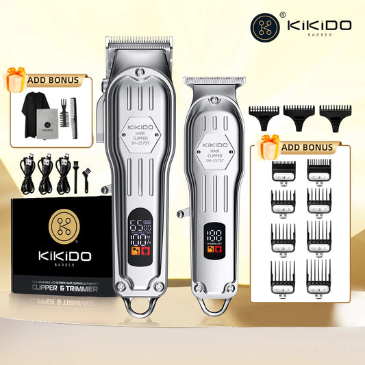 KIKIDO Professional Cordless Hair Clipper SH-2575T LCD Display Barber Trimmer Kit for Men Rechargeable 6 Combs