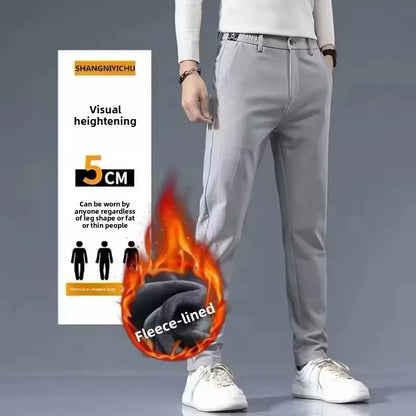 Winter Fleece Golf Casual Pants Men Business Slim Stretch Jogger Thick Trousers Korean Classic Elastic Waist Velvet Male Pants