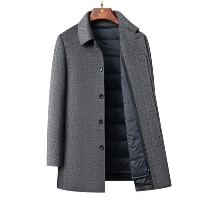 QYLVAWOY Men's Wool and Trench Coats Man Jacket Cashmere Mid-length Jackets Lapel Detachable Down Liner Man Clothes High-quality