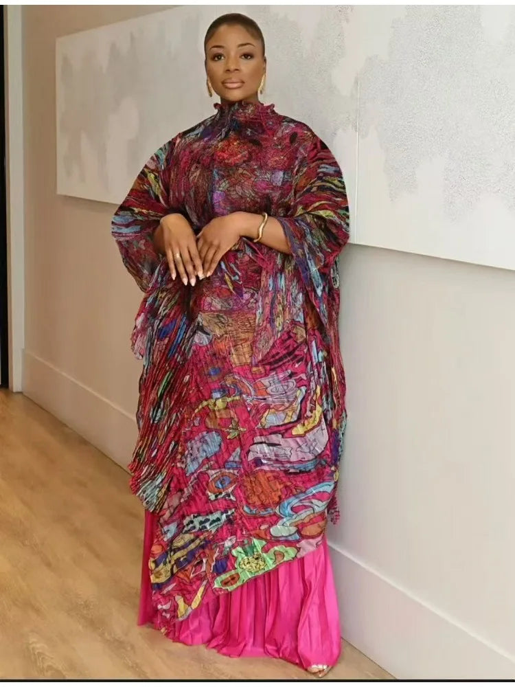 Miyake's New Heavy Industry Organza Printing Set Irregular Pants Loose Two-piece Sets Women's Clothing 2025 Summer New