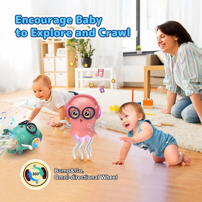 Dancing Jellyfish Toys for Kid Automatic Obstacle Avoidance Crawling Walking Electric Jellyfish with Light Music Christmas Gifts