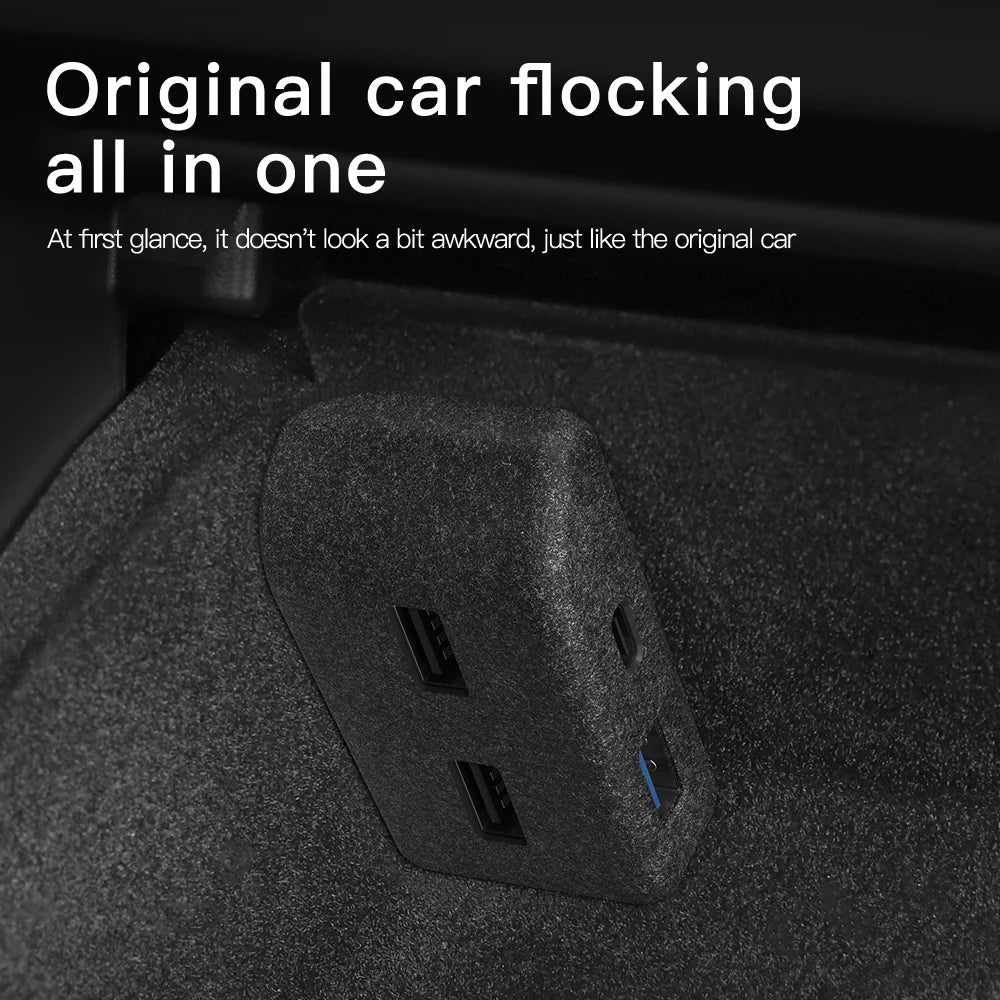 YZ Glove Box Docking Station For Tesla Model 3 Y Juniper Highland Quick Charger 4 USB Shunt Hub Flocking Adapter Powered Splitte