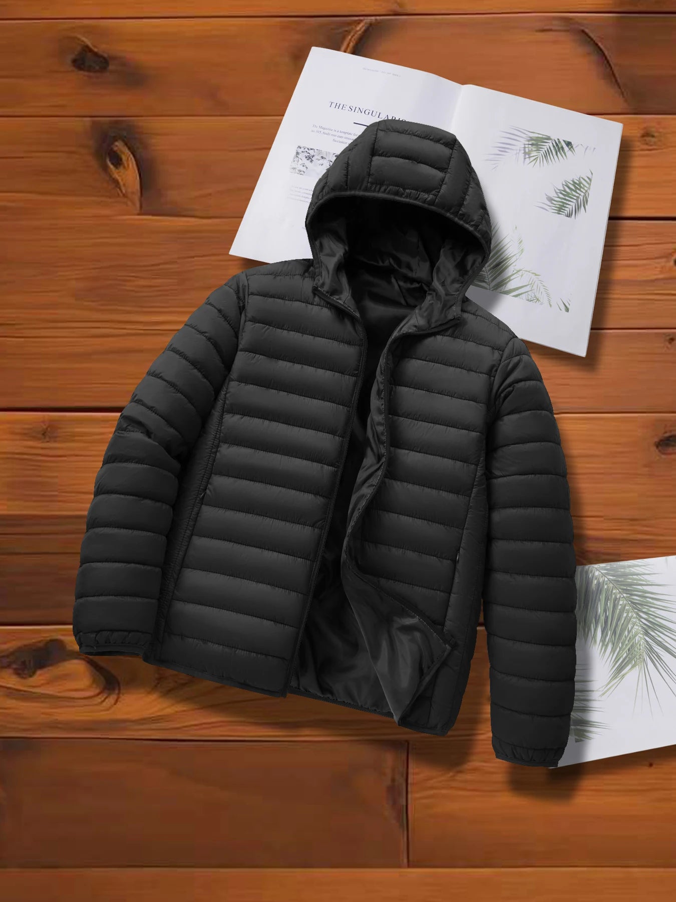 Men's Autumn and Winter Casual Cotton Jacket with Hood, Lightweight Ribbed Jacket Suitable for Outdoor Sports, Leisure and Warmth